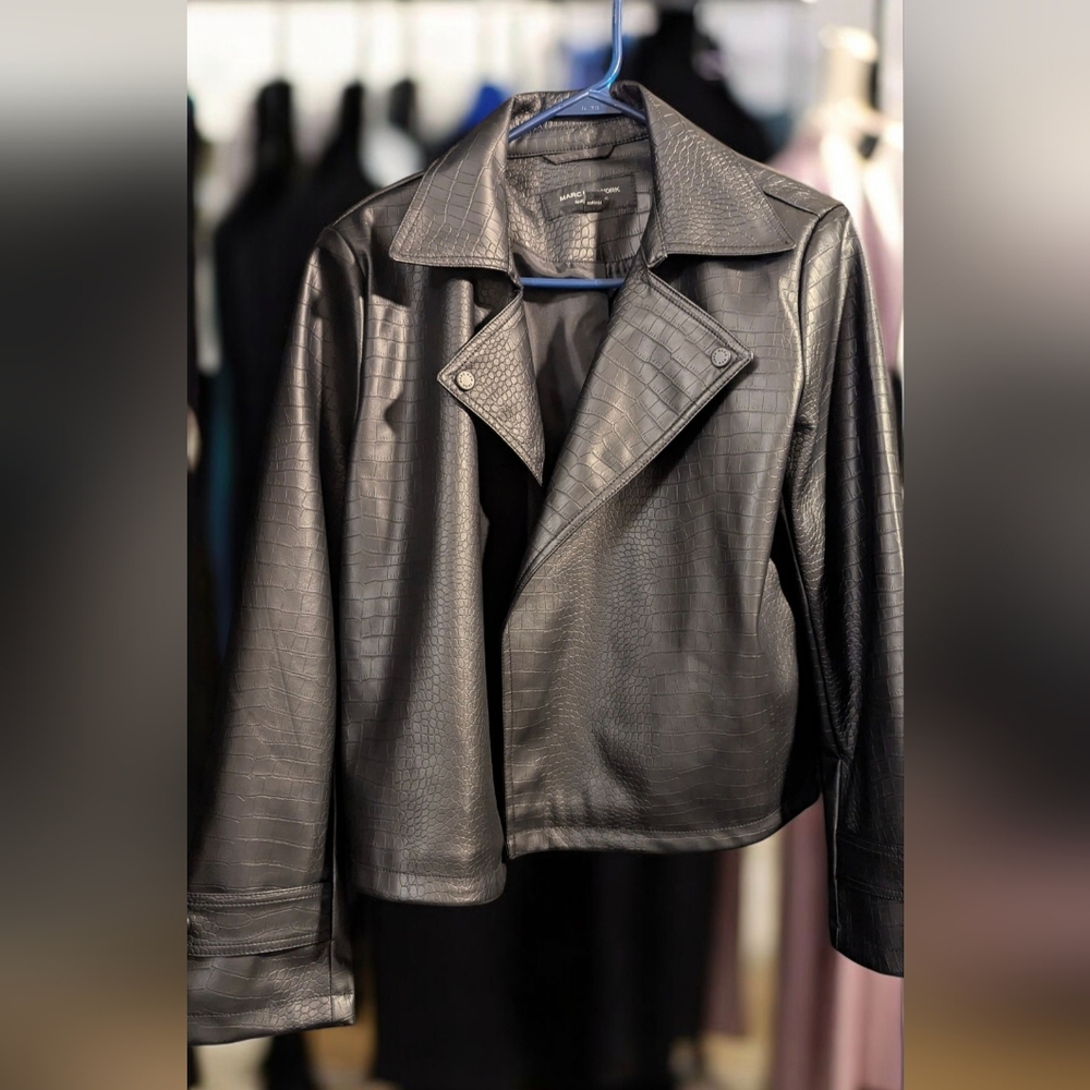 Marc New York Black Faux Leather Jacket with Crocodile Print- NWT